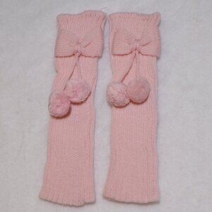 Pink Ribbed Knit Leg Warmers Pompom Bow 10" NEW